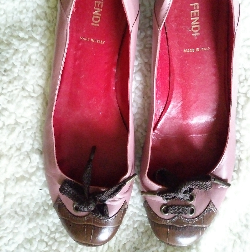 Authentic Fendi Pink / Croc Print Ballerina Flat